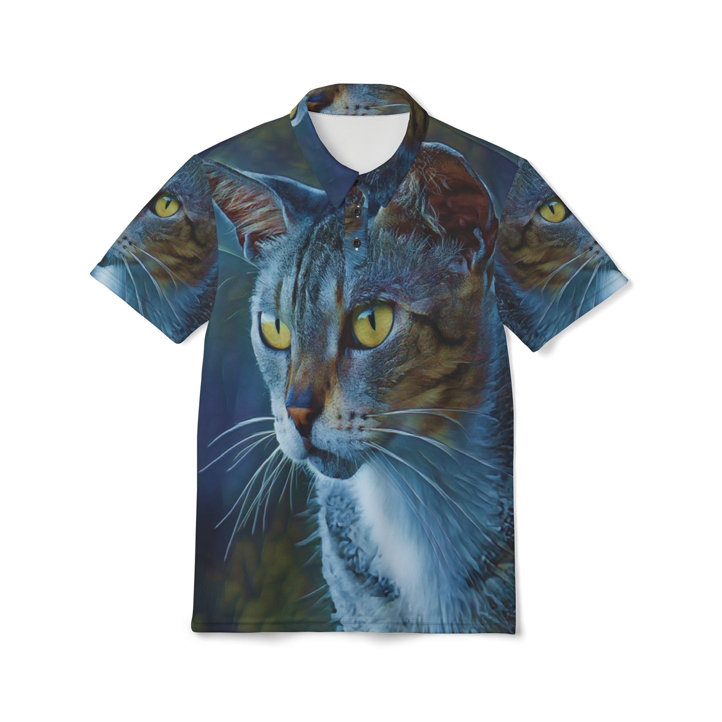 The "Midnight Stare" Cat Portrait All Over Print Polo