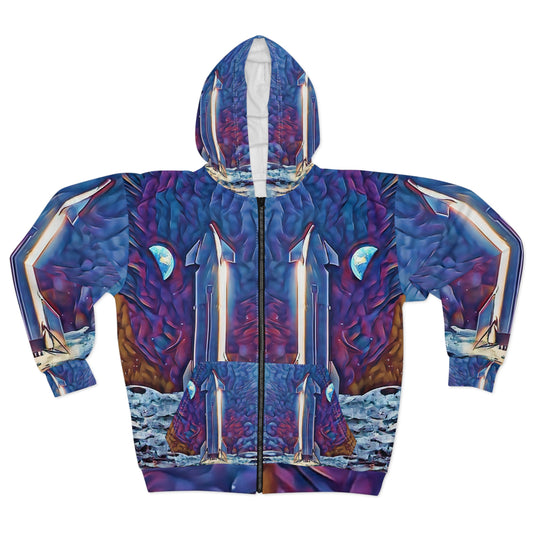 Starship Moon Landing Unisex All Over Print Zip Hoodie