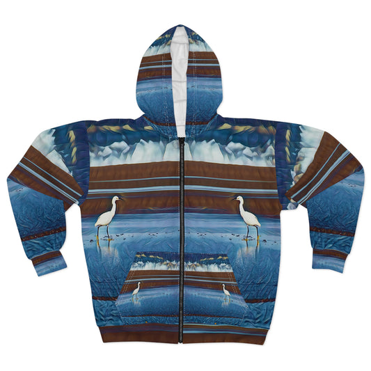 Coastal Hunter Heron Unisex All Over Print Zip Hoodie