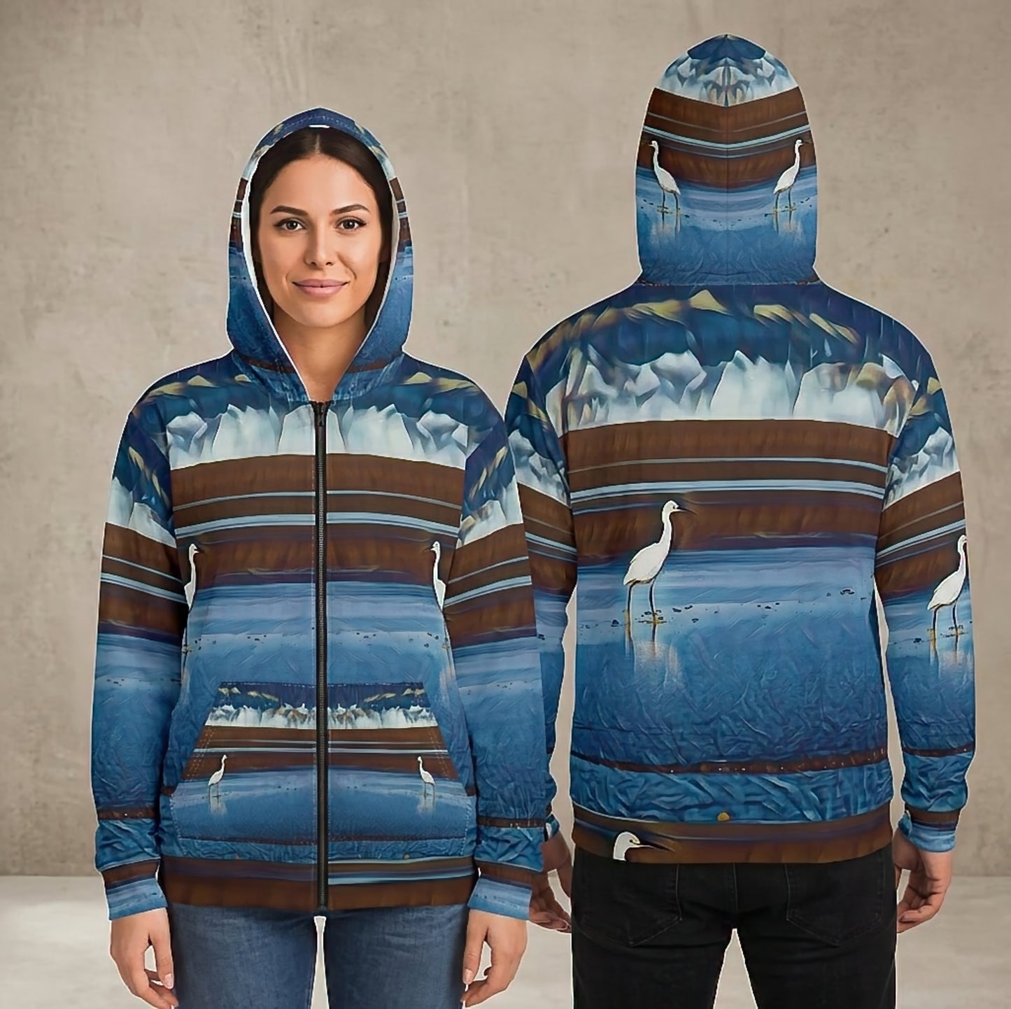 Coastal Hunter Heron Unisex All Over Print Zip Hoodie