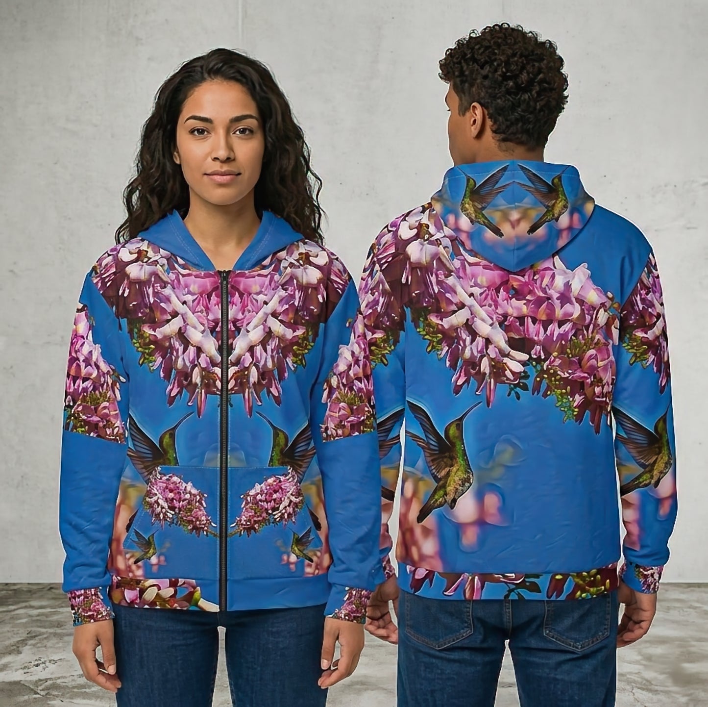 Morning Nectar Hummingbird Unisex All Over Print Zip Hoodie