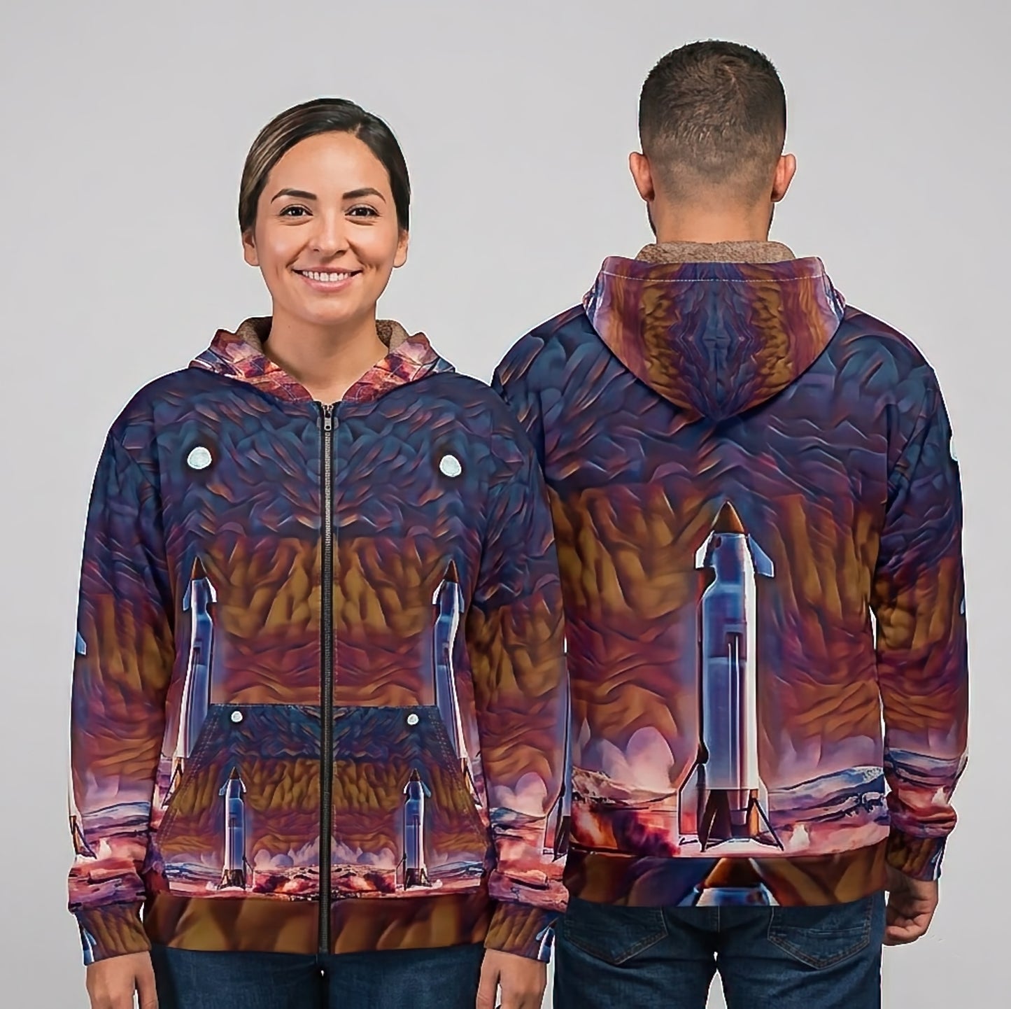 Starship Mars Landing Unisex All Over Print Zip Hoodie